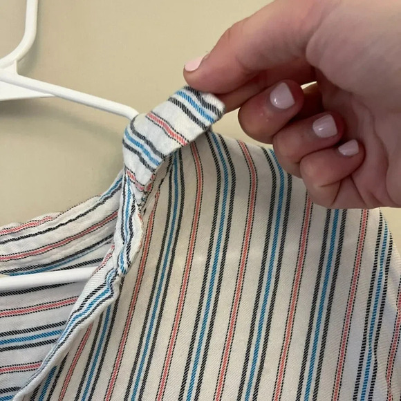 Terra & Sky Womens White Striped Button Up Shirt Pocket 3X Collared Long Sleeve - Picture 6 of 9